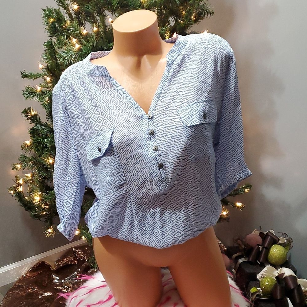Elementz design button smocked top blouse XL NWOT